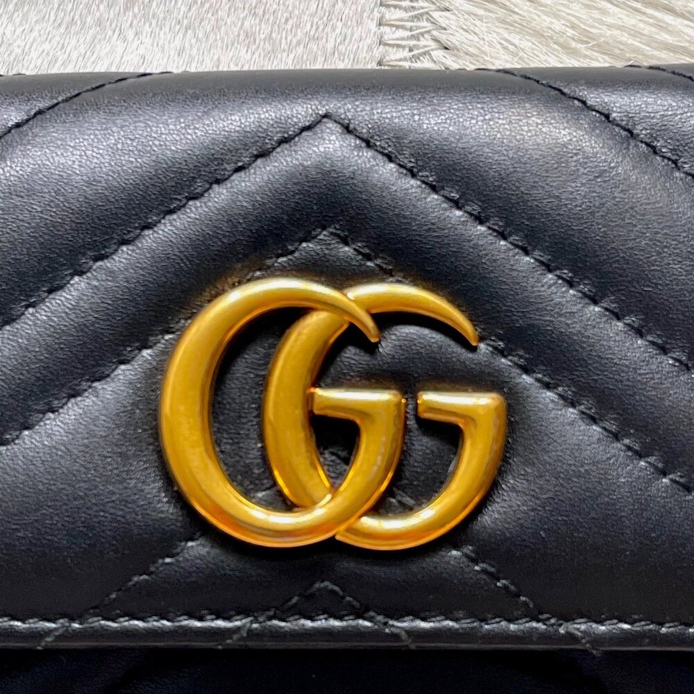 Gucci GG Marmont Matelassé Black Leather Trifold Wallet - Picture 4 of 13